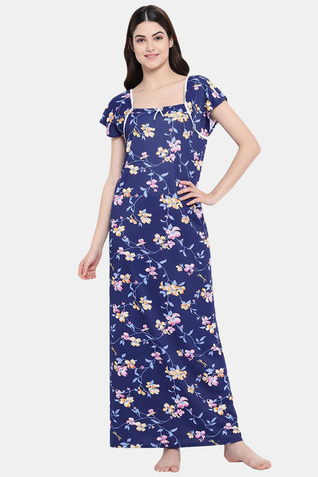 Buy Klamotten Serena Printed Nightdress Dark Blue at Rs.799 online Nightwear online